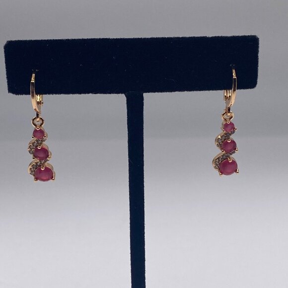 Huggie Hoop Earrings Women’s Pink Dangle Gold Plated Elegant Design - Picture 3 of 12